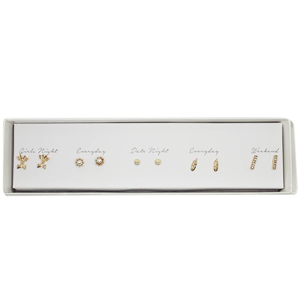 5 Pairs Stud Earrings Set with Gift Box - Gold Arrows