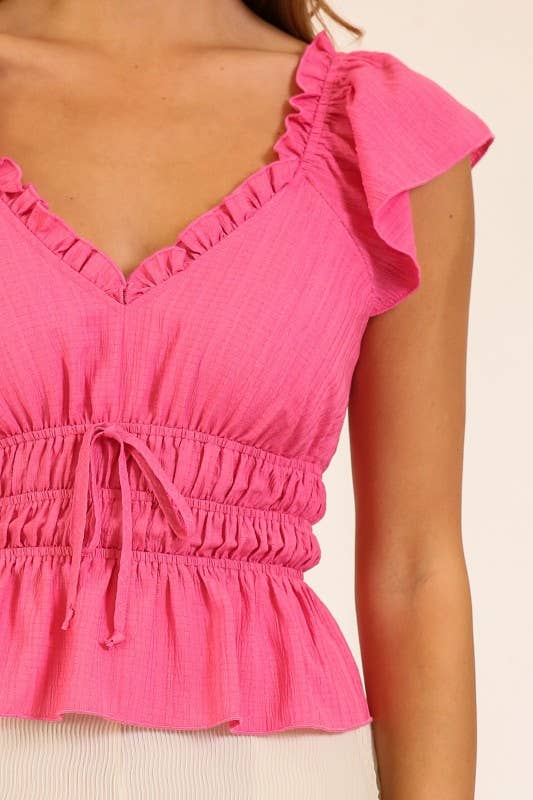 Ruffle Waist Tie Blouse