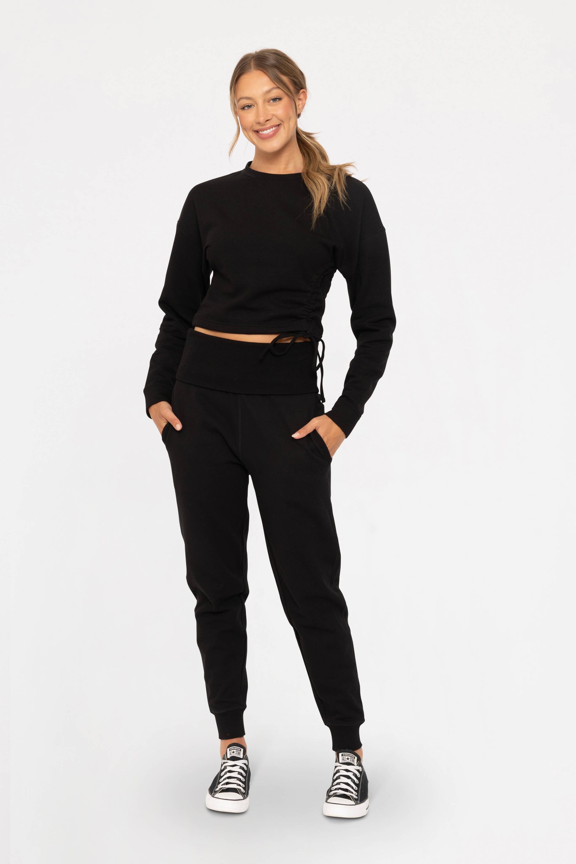 Fleece Side Cinch Crewneck Top