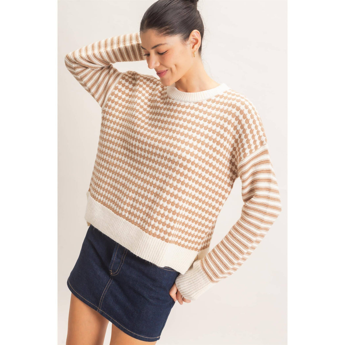 Mixed Pattern Long Sleeve Sweater
