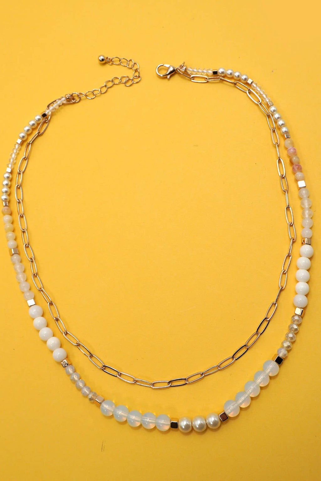 DOUBLE LAYER NATURAL SEMI PRECIOUS BEAD NECKLACE