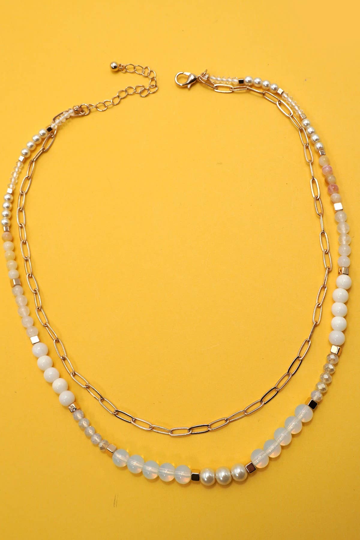 DOUBLE LAYER NATURAL SEMI PRECIOUS BEAD NECKLACE