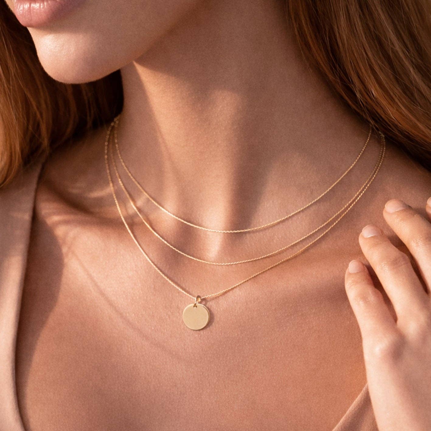 18K Gold Plated Waterproof Stainless Steel Layered Gold Disc Necklace