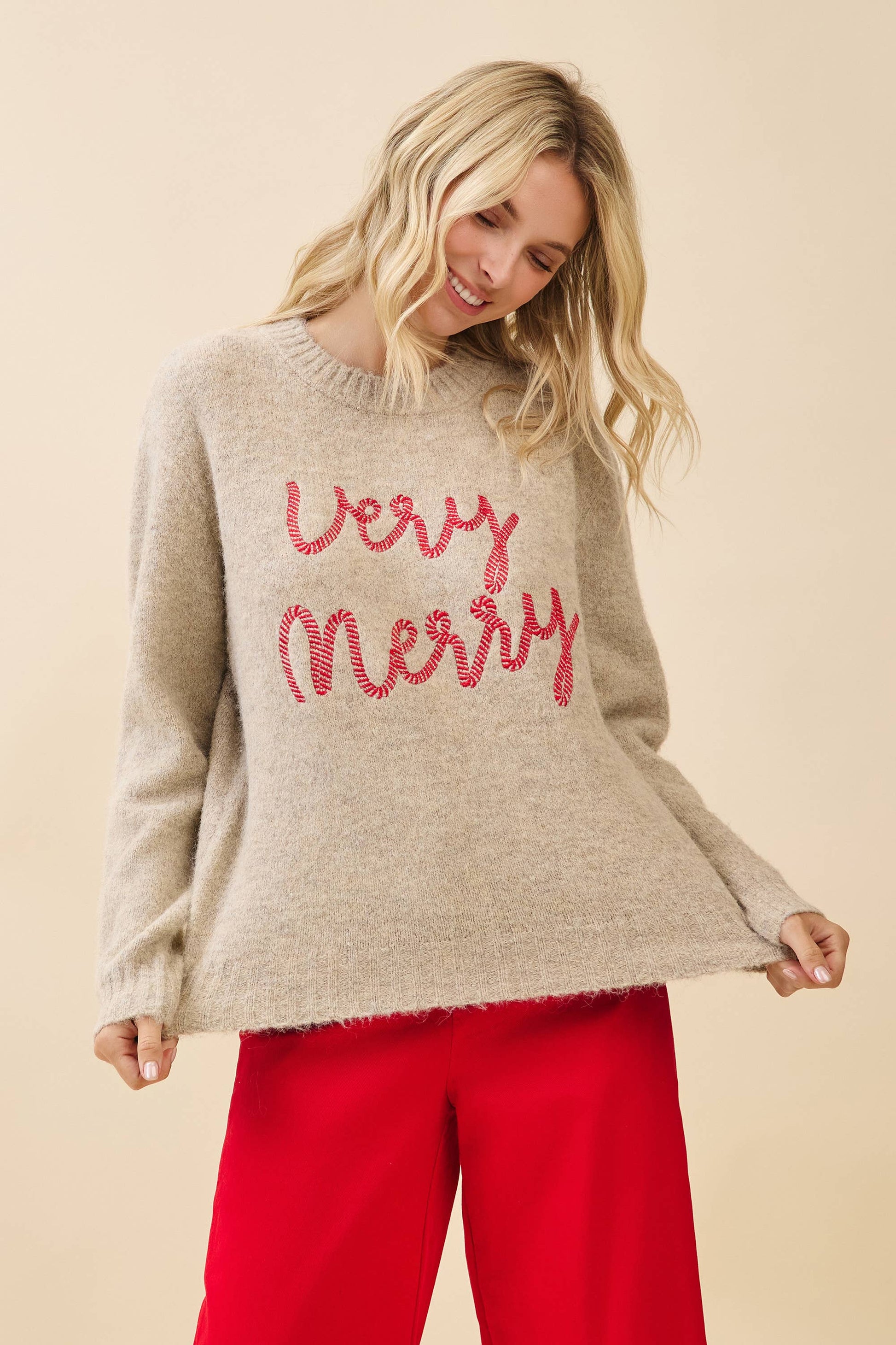 'Very Merry' Knit Embroidered Sweater