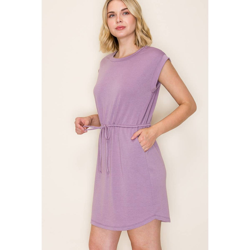 DRAWSTRING WAIST TERRY DRESS