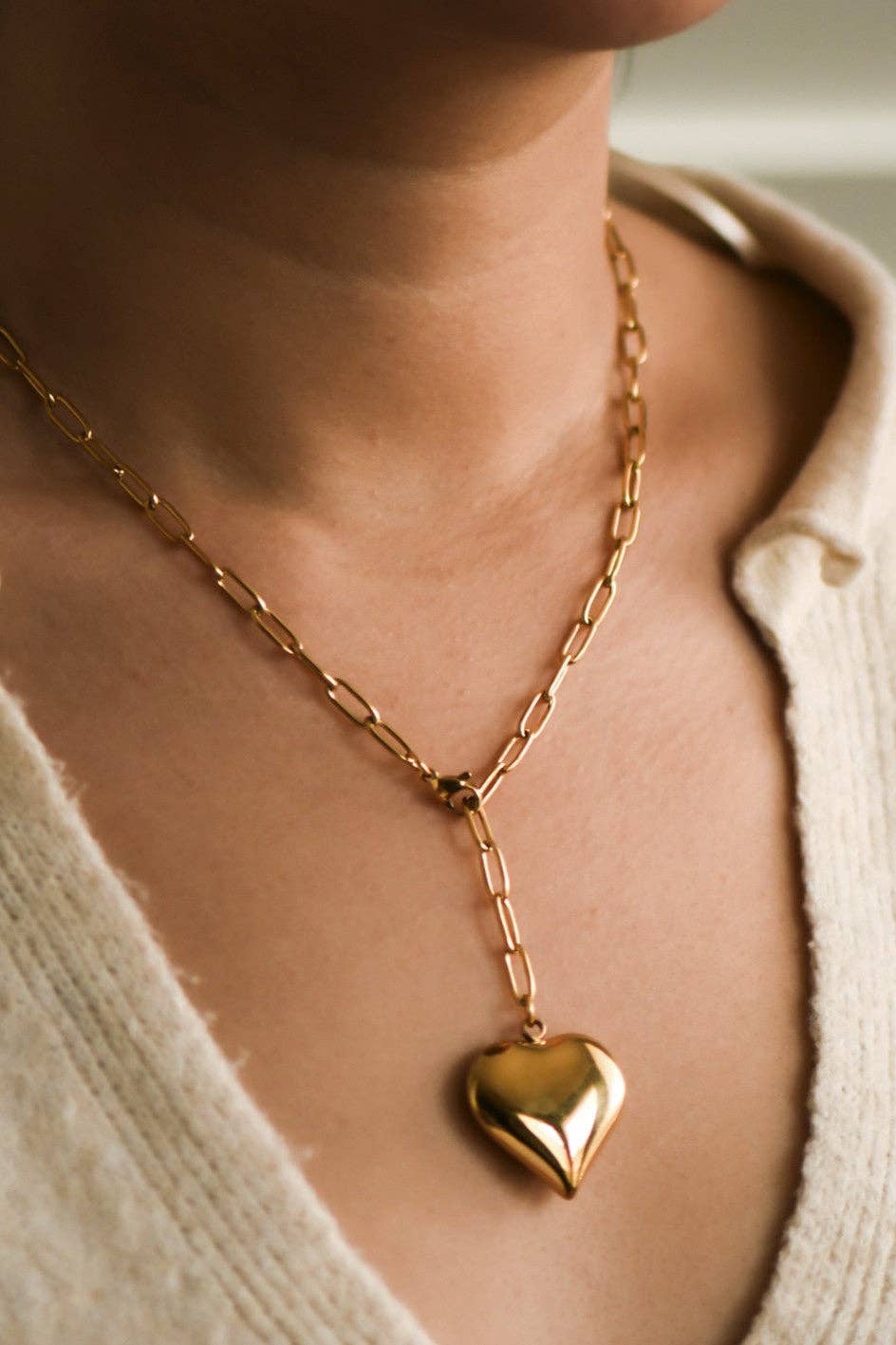 18K Gold Plated Heart Pendant Waterproof Stainless Steel Chain Necklace
