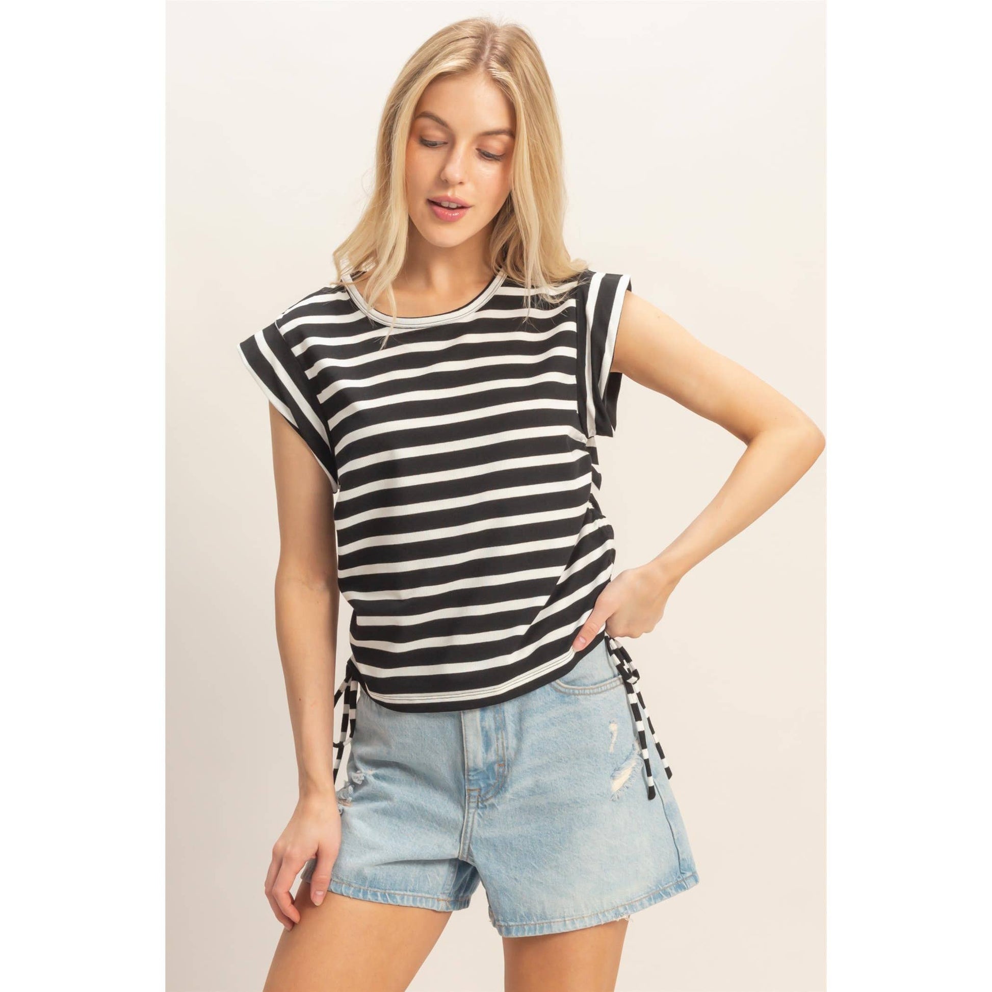 Striped Sleeveless Tie-Side Top
