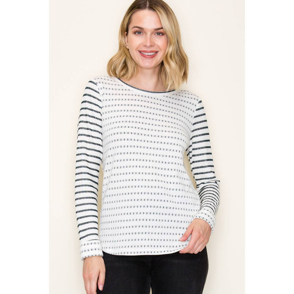 DOUBLE STRIEPD POLY FRENCH TERRRY TOP