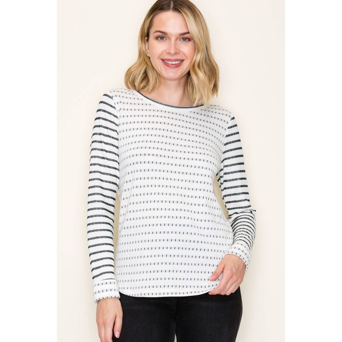 DOUBLE STRIEPD POLY FRENCH TERRRY TOP