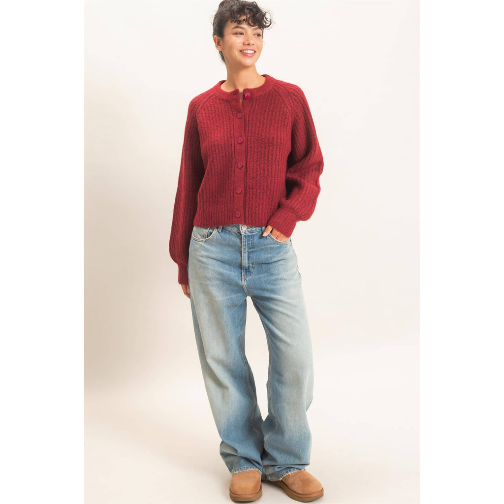 Ribbed Button Front Cardigan