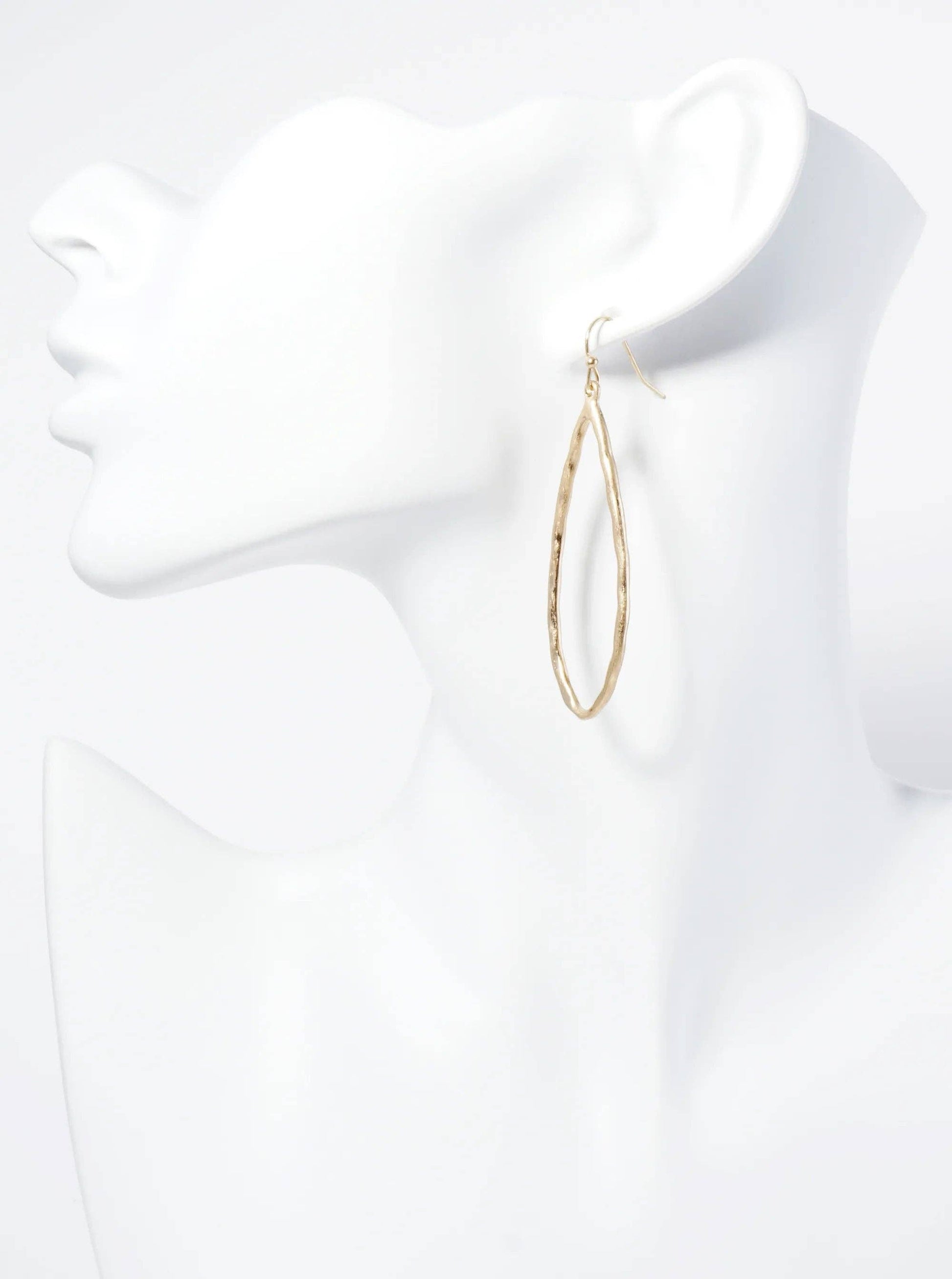Hammered Metal Elongated Teardrop Dangle Earrings