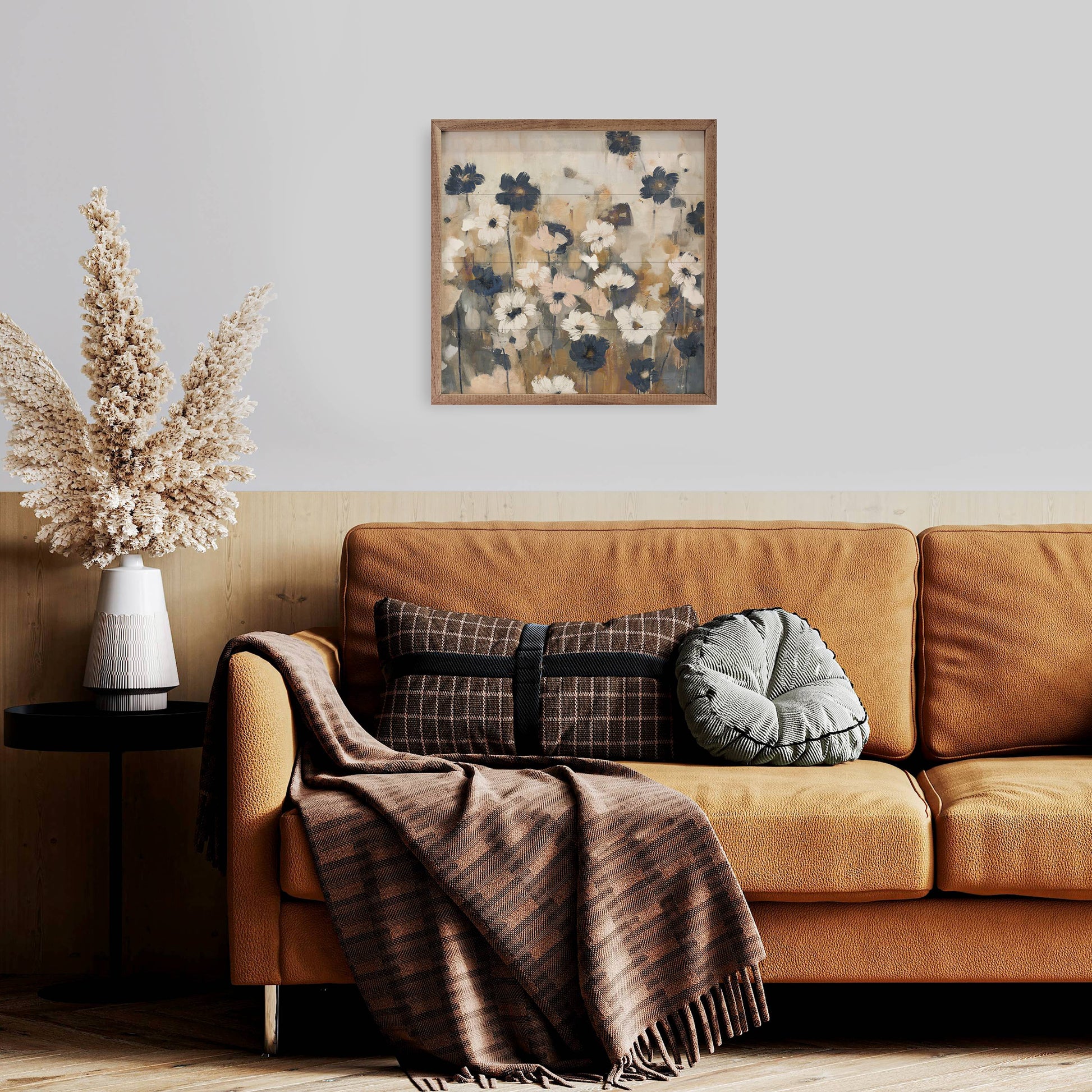 Abstracted Florals 2 Neutral Wooden Sign 12 x 12