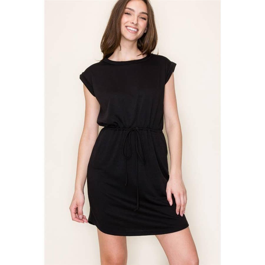 DRAWSTRING WAIST TERRY DRESS