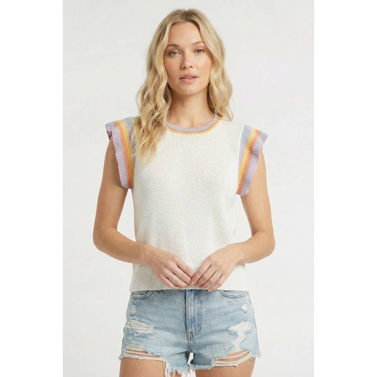 MULTI COLOR STRIPED SLEEVE SWEATER