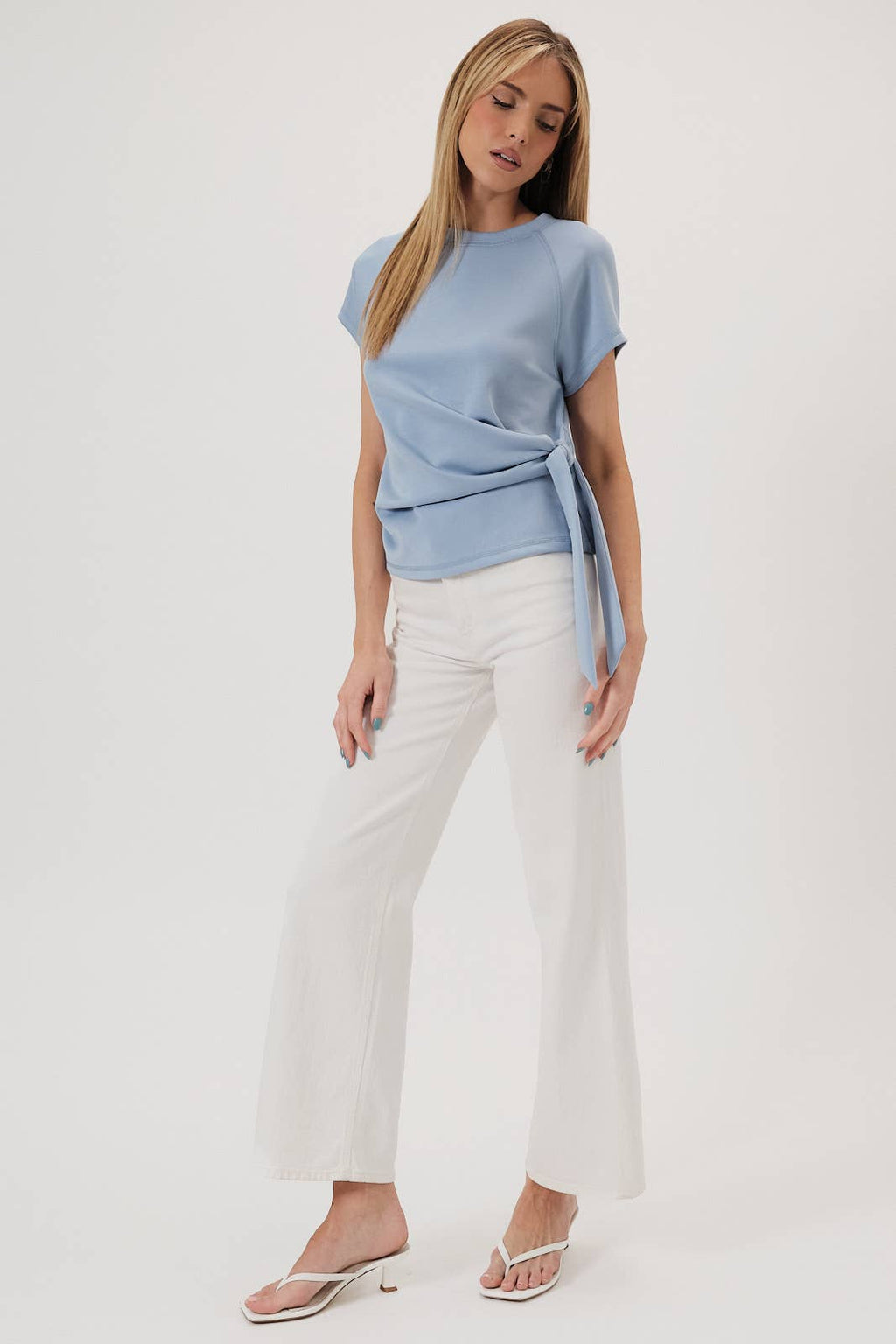 CREW NECK RAGLAN SHORT SLEEVE SIDE TIE TOP
