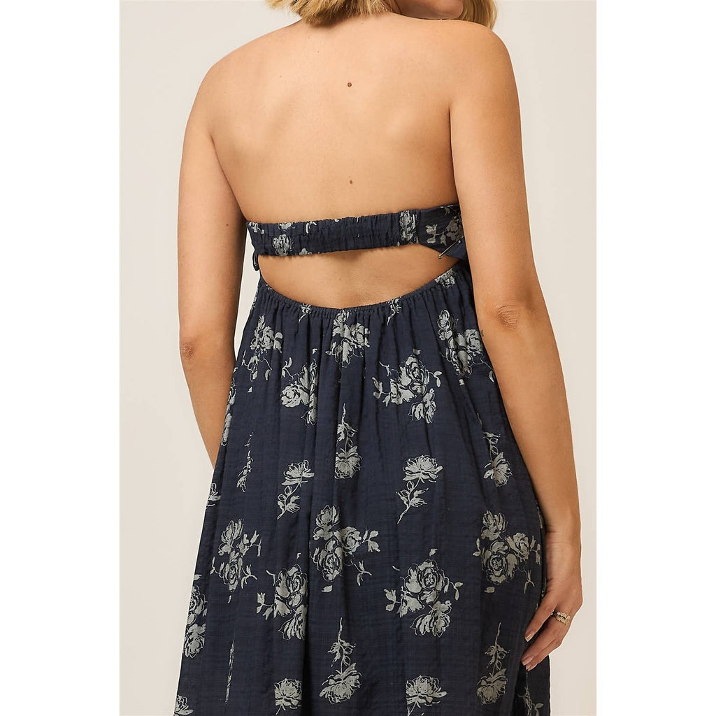 Floral Strapless Open Back Maxi Dress