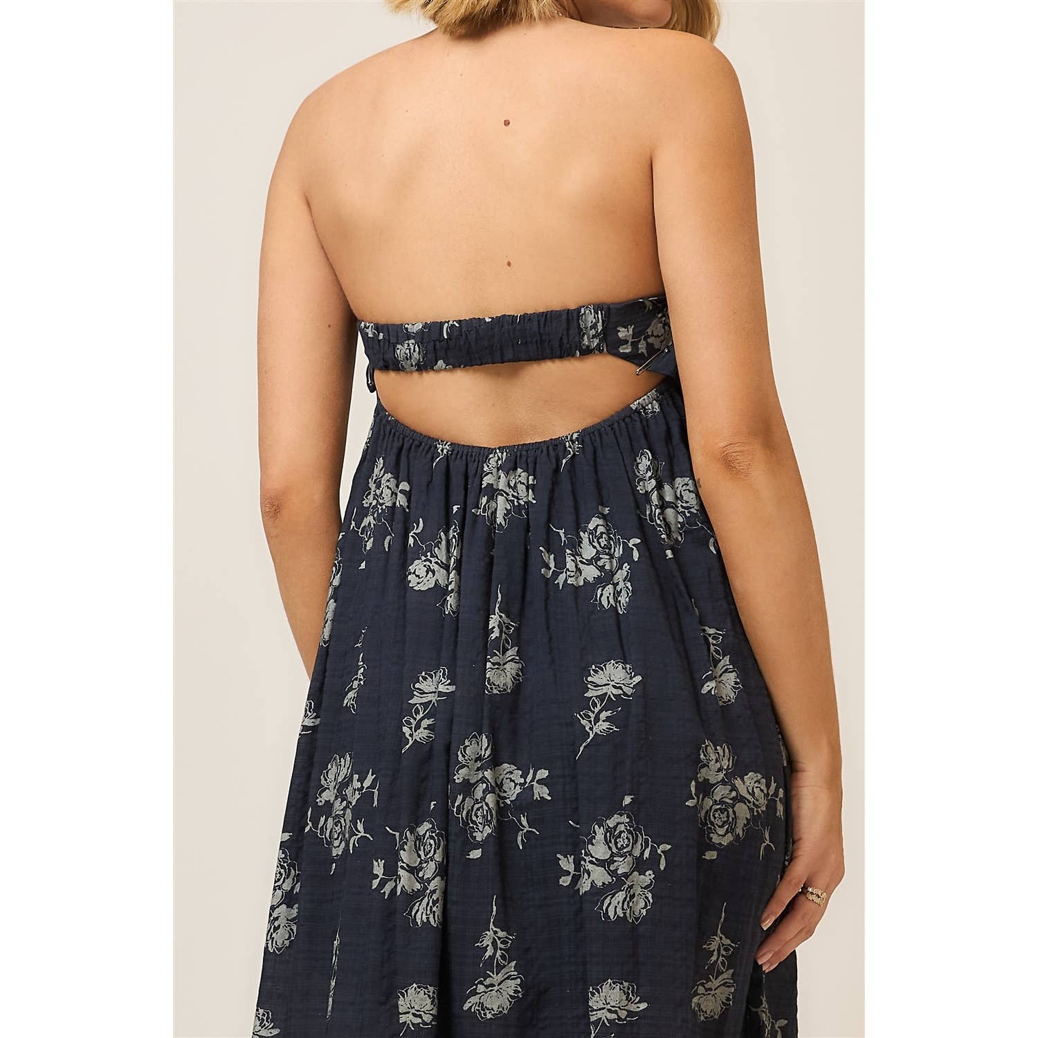 Floral Strapless Open Back Maxi Dress