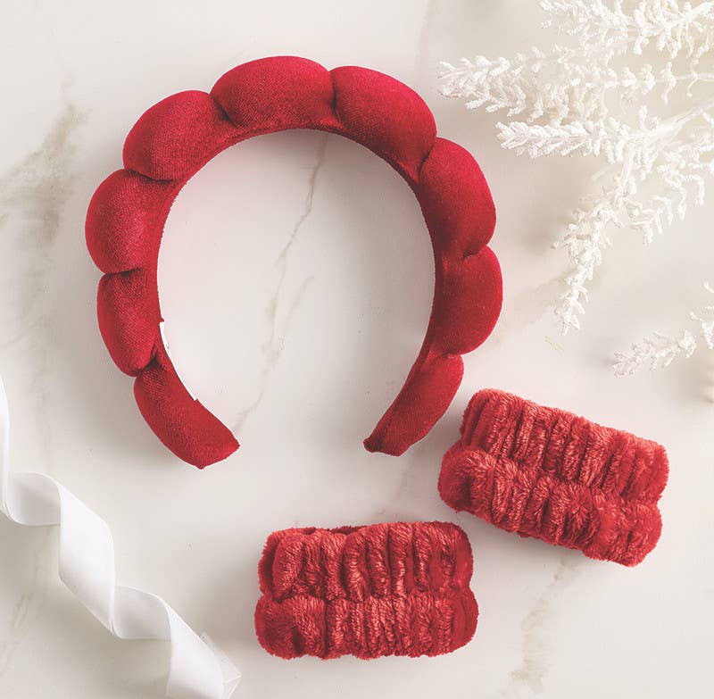 Plush Spa Wristbands - Burgundy