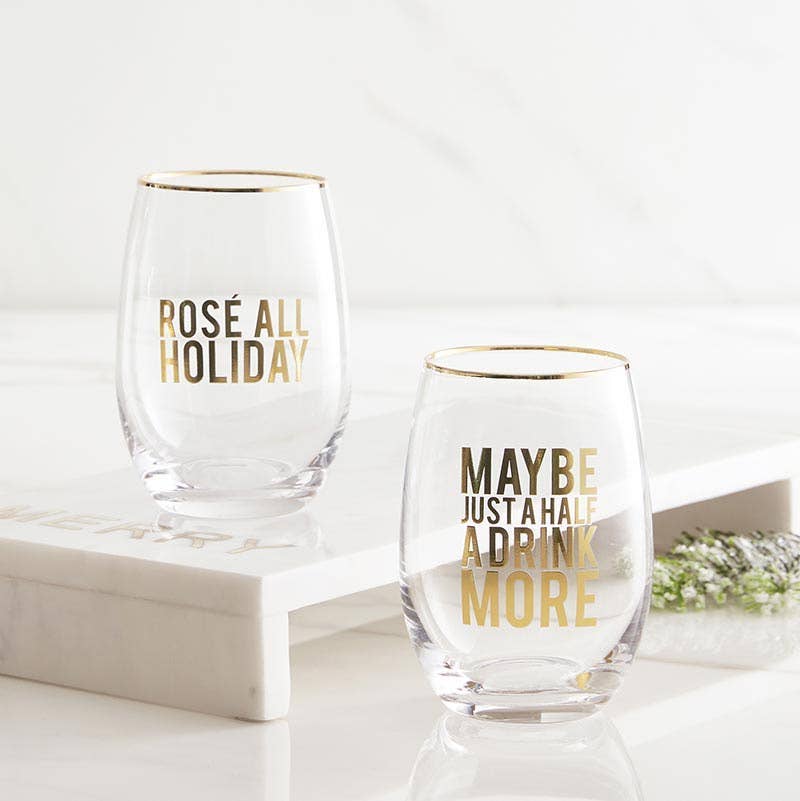 Stemless Wine Glass - Rose all Holiday