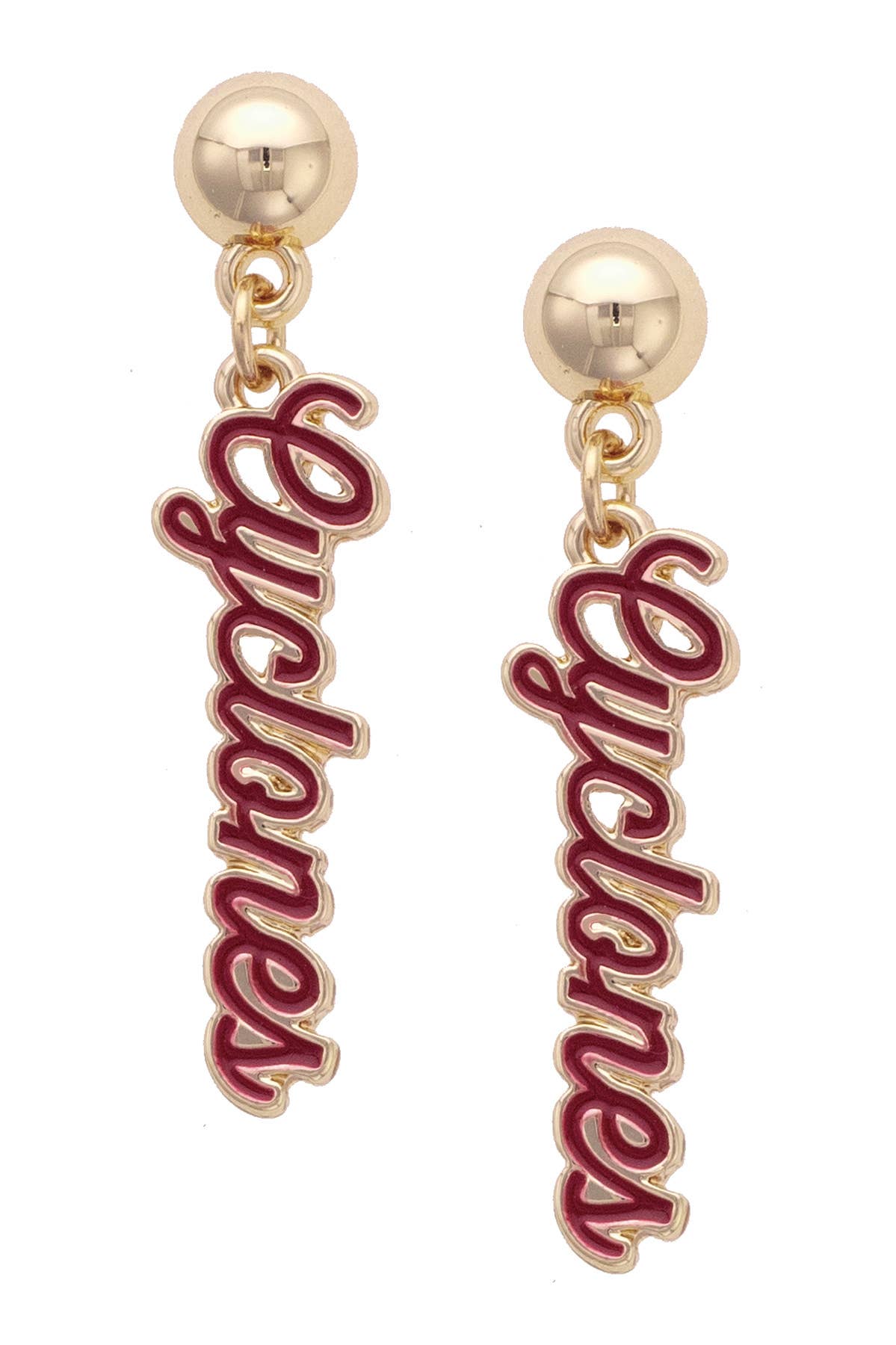 Iowa State Cyclones Enamel Script Earring in Shiny Gold