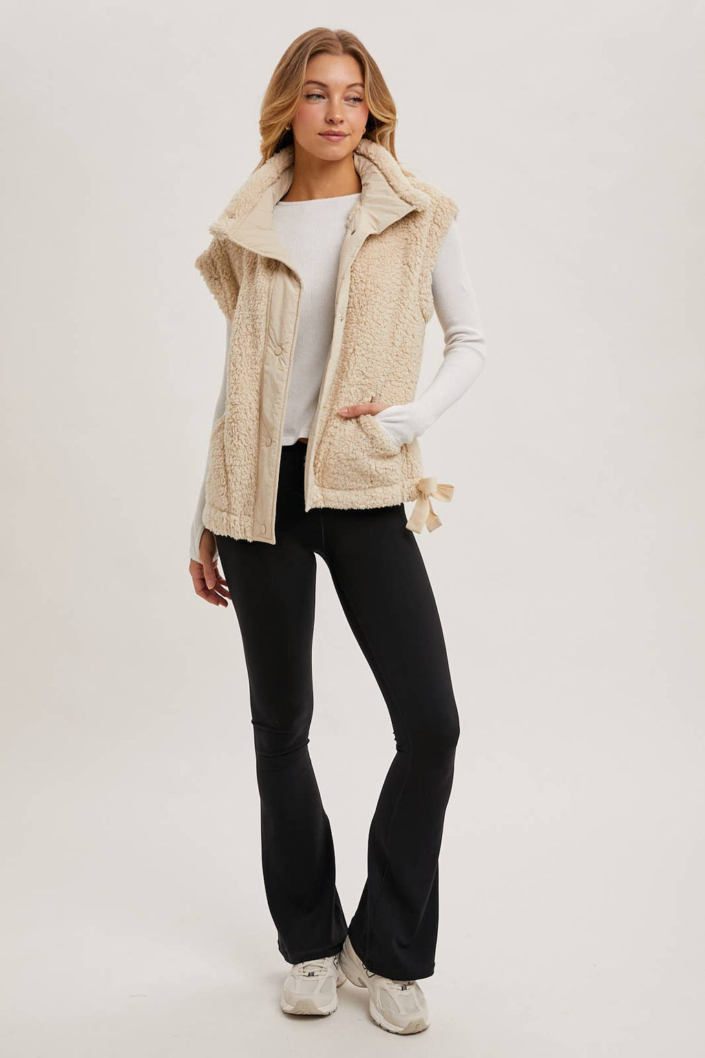 BUTTON DOWN MOCK NECK FLEECE SHERPA VEST
