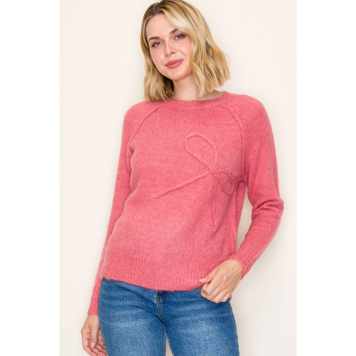BOW EMBROIDERED PULLOVER SWEATER