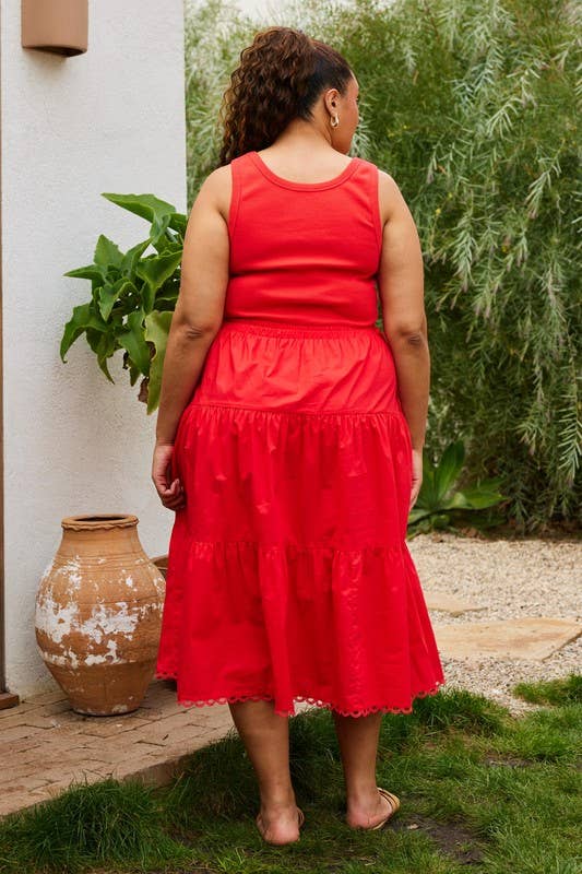 Curvy Sleeveless Knit Tank Poplin Skirt Mixed Media Dress