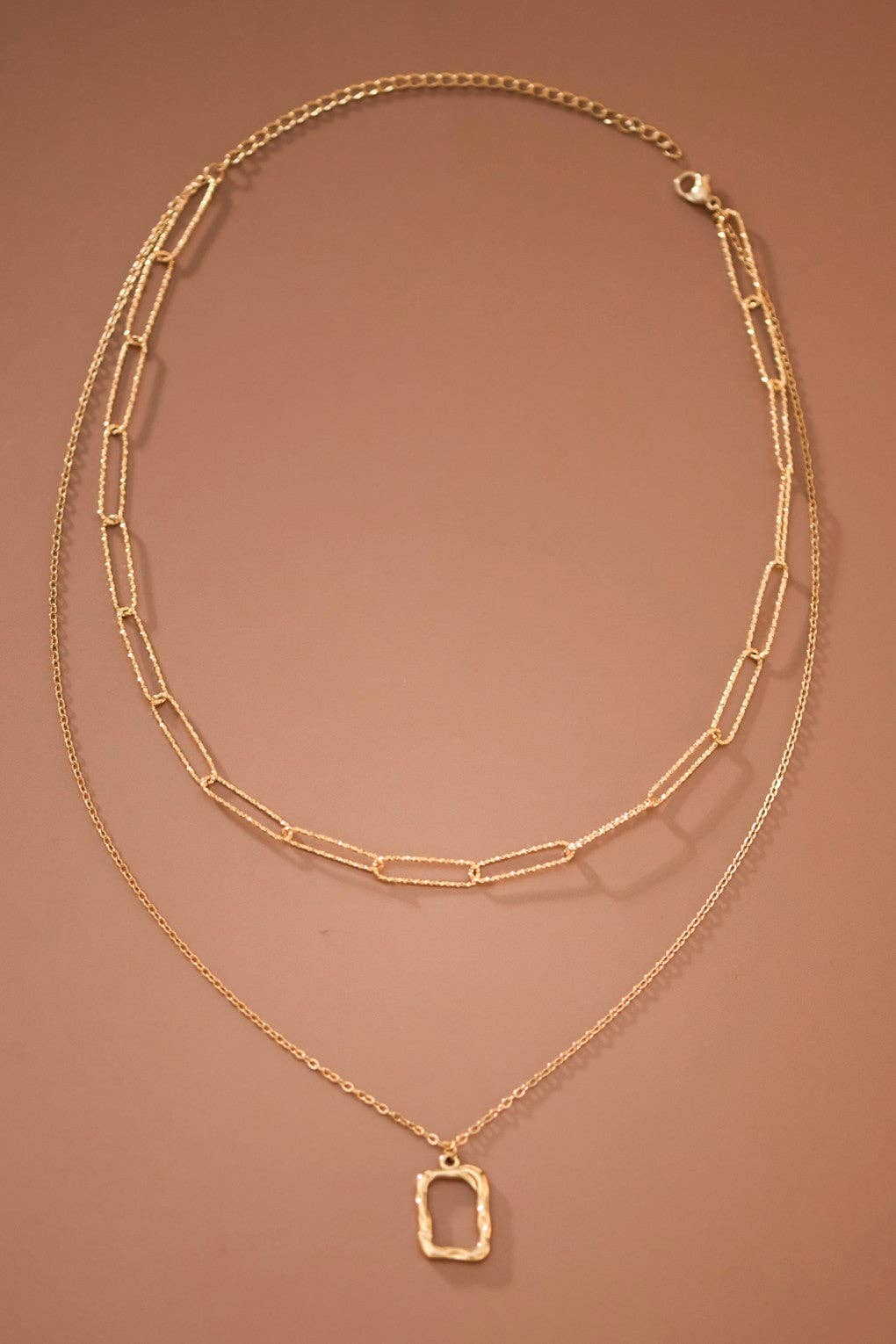 18K Gold Plated Waterproof Stainless Steel Layered Square Necklace