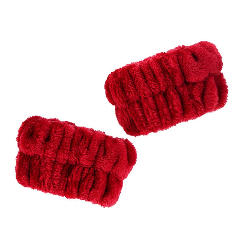Plush Spa Wristbands - Burgundy