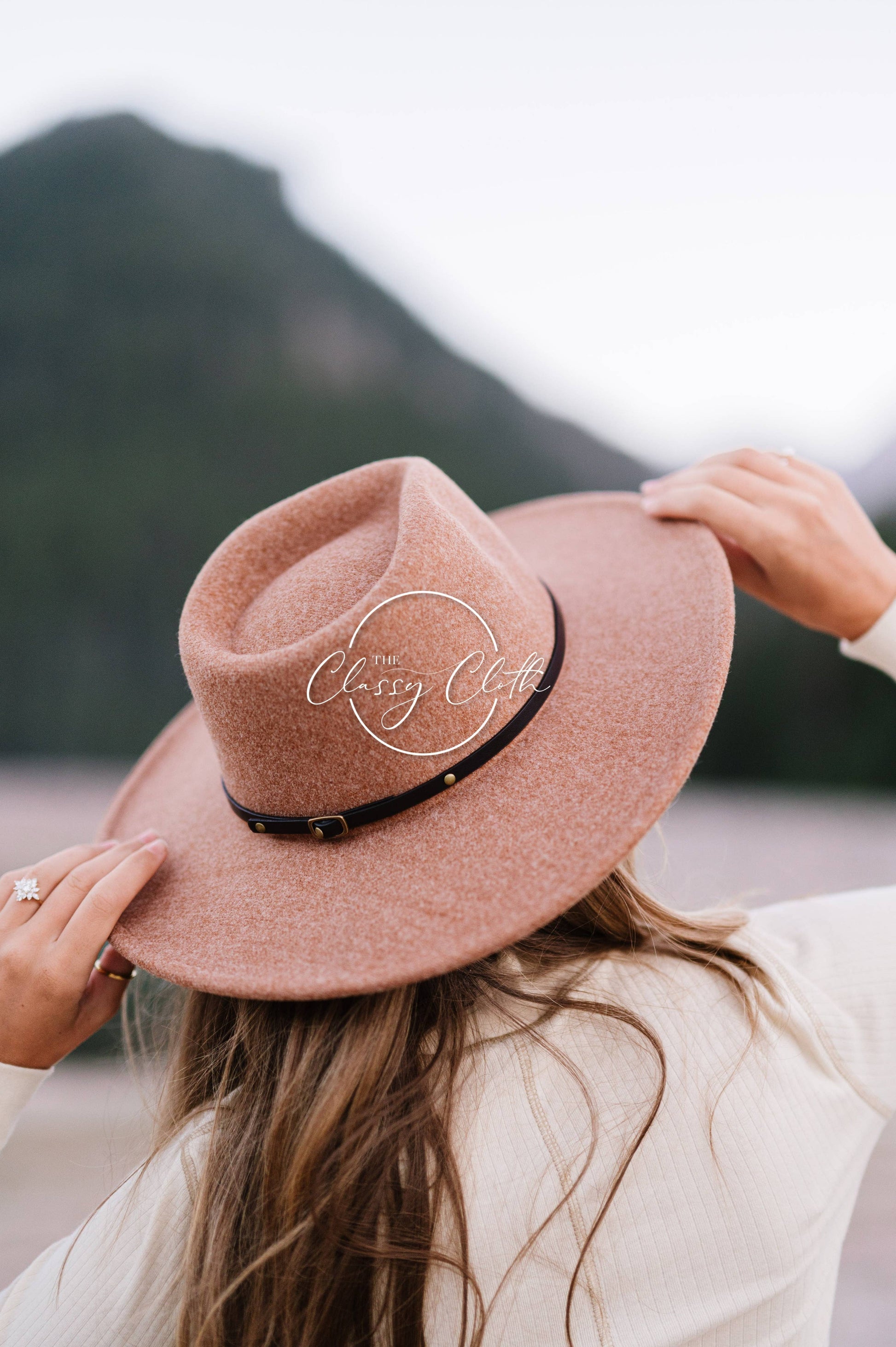 Wool Blend Wide Brim Hat w/ Belt - Camel