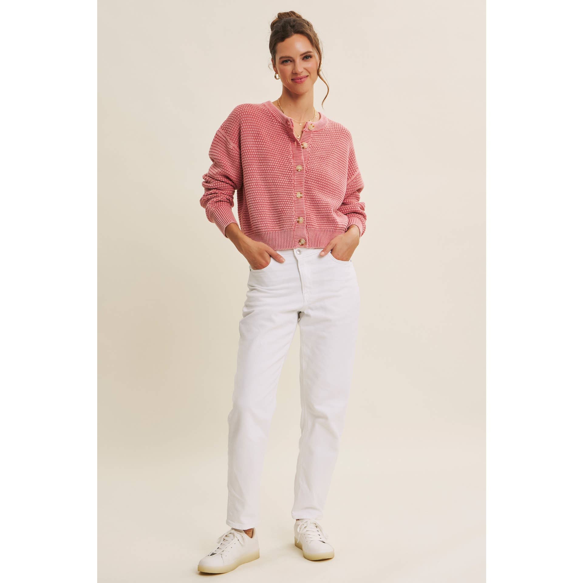 MINERAL-WASHED CABLE KNIT CARDIGAN