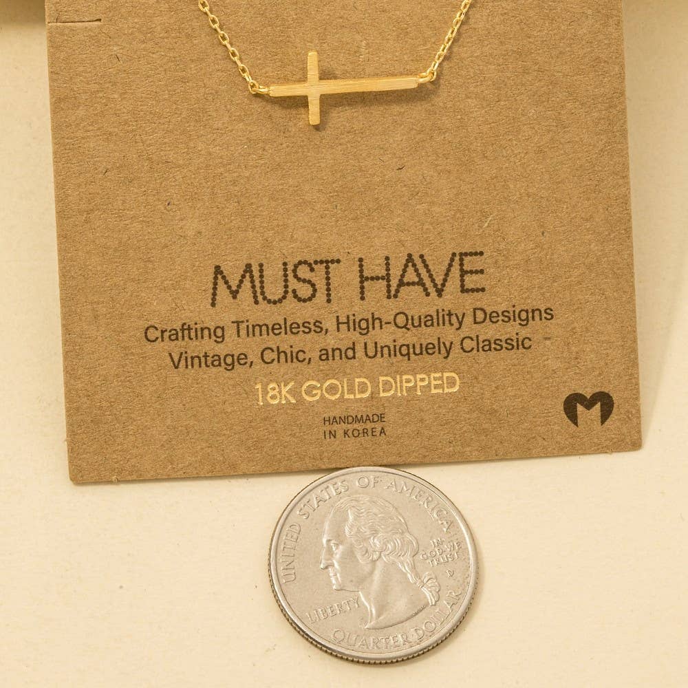 Gold Dipped Side Cross Pendant Necklace