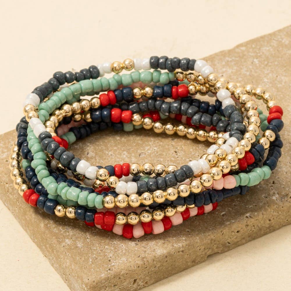 Mixed Colored Seed Beaded Bracelet Set