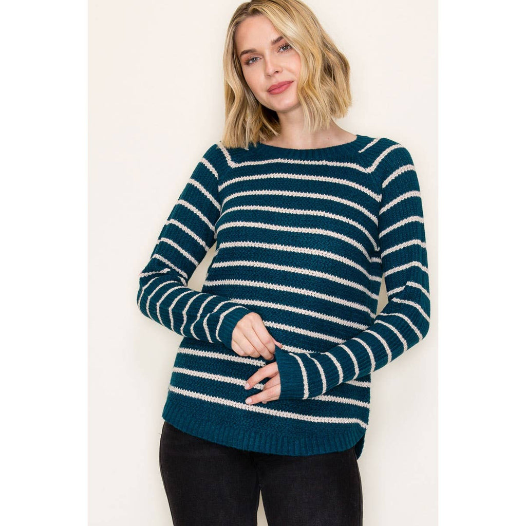 MINI WAFFLE STRIPED PULLOVER SWEATER