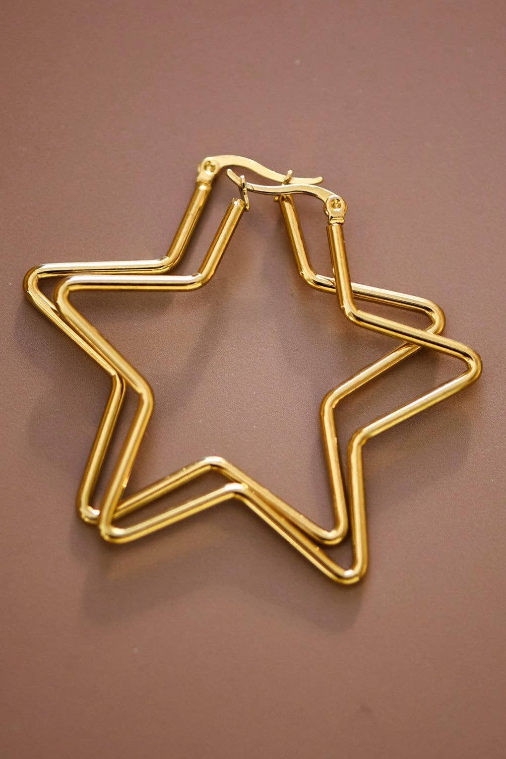 18K Gold Plated Waterproof Stainless Steel Star Hoop Earrings
