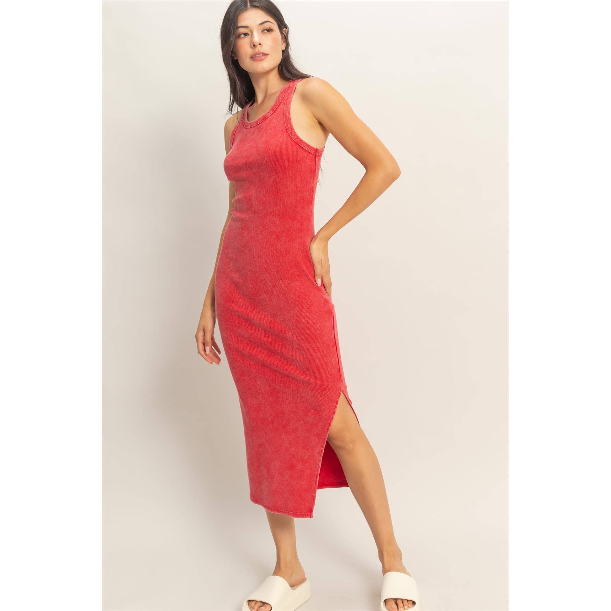 Acid Washed Ribbed Midi Tank Dress