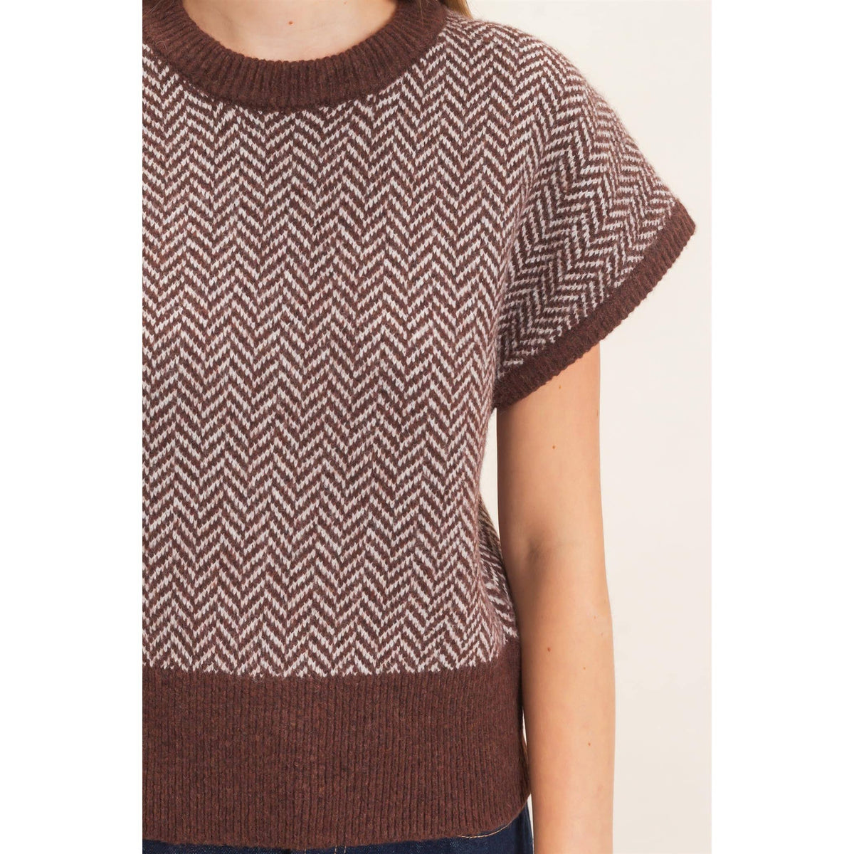 Chevron Knit Cap Sleeve Sweater