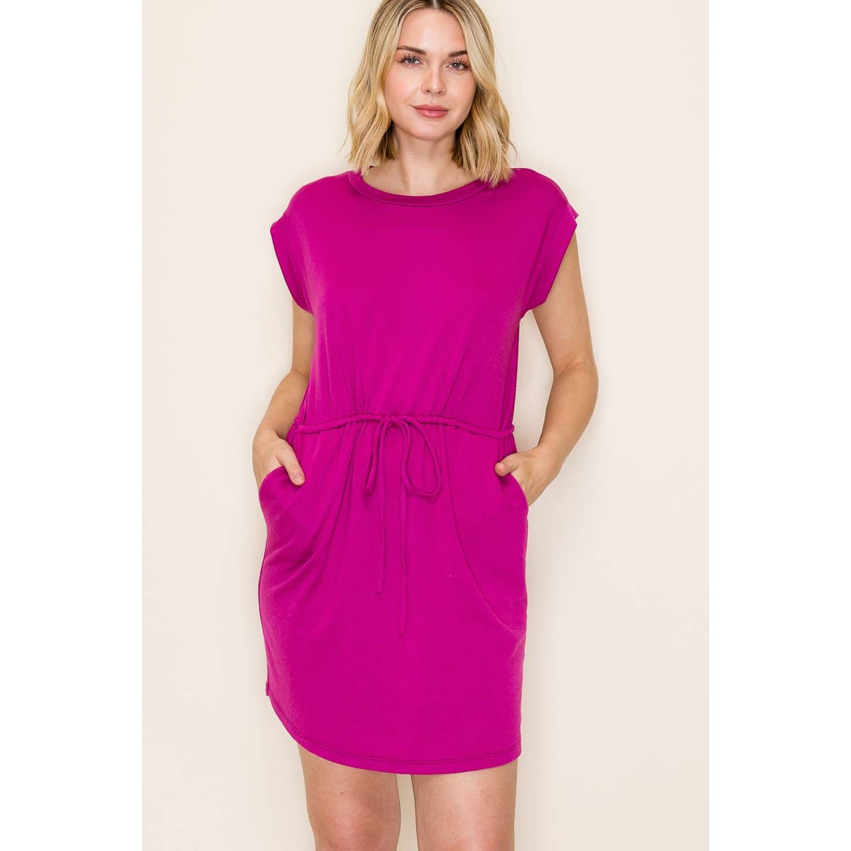 DRAWSTRING WAIST TERRY DRESS