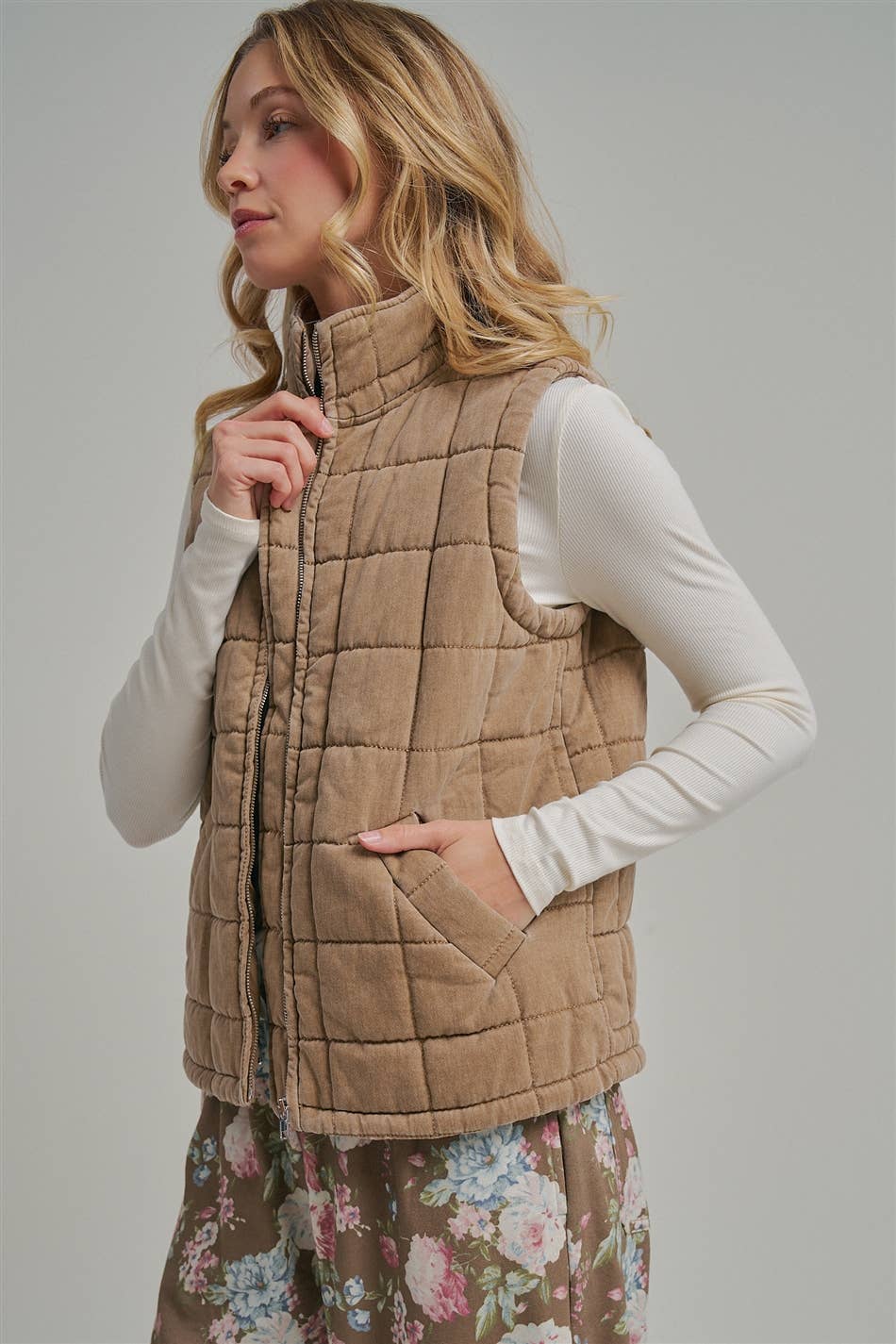 VINTAGE WASHED QUILTED PUFFER VEST