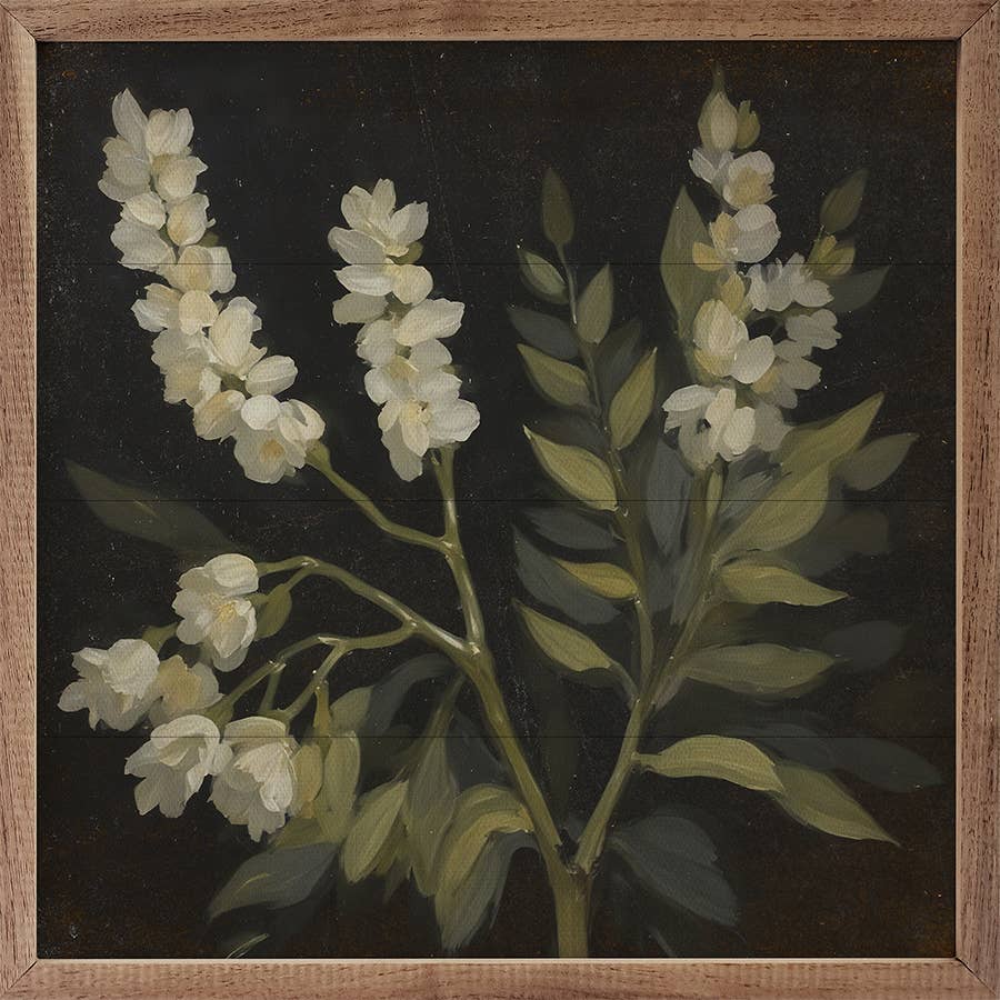 White Floral Prints On Black 12x12