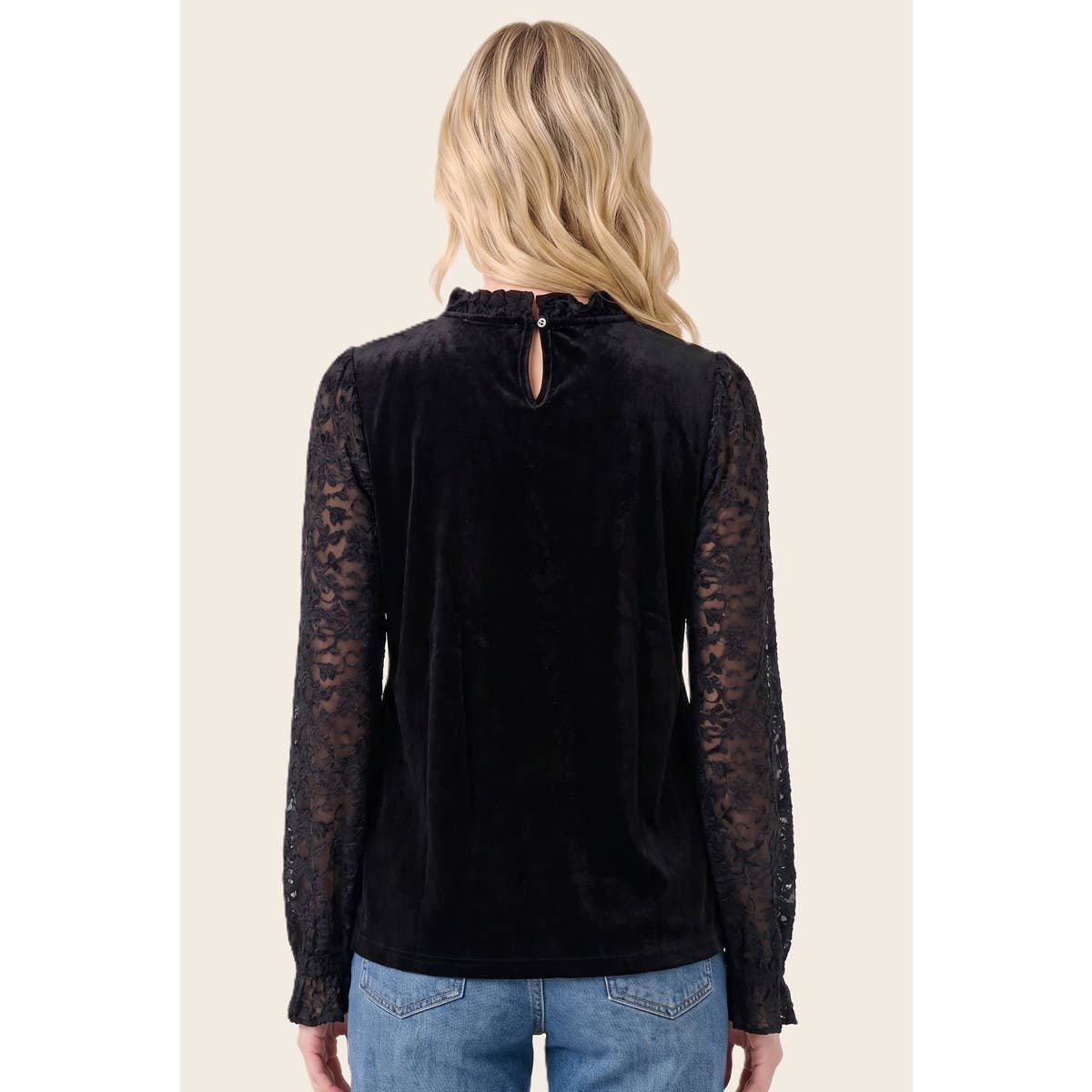 BURNOUT VELVET SLEEVED VELVET TOP