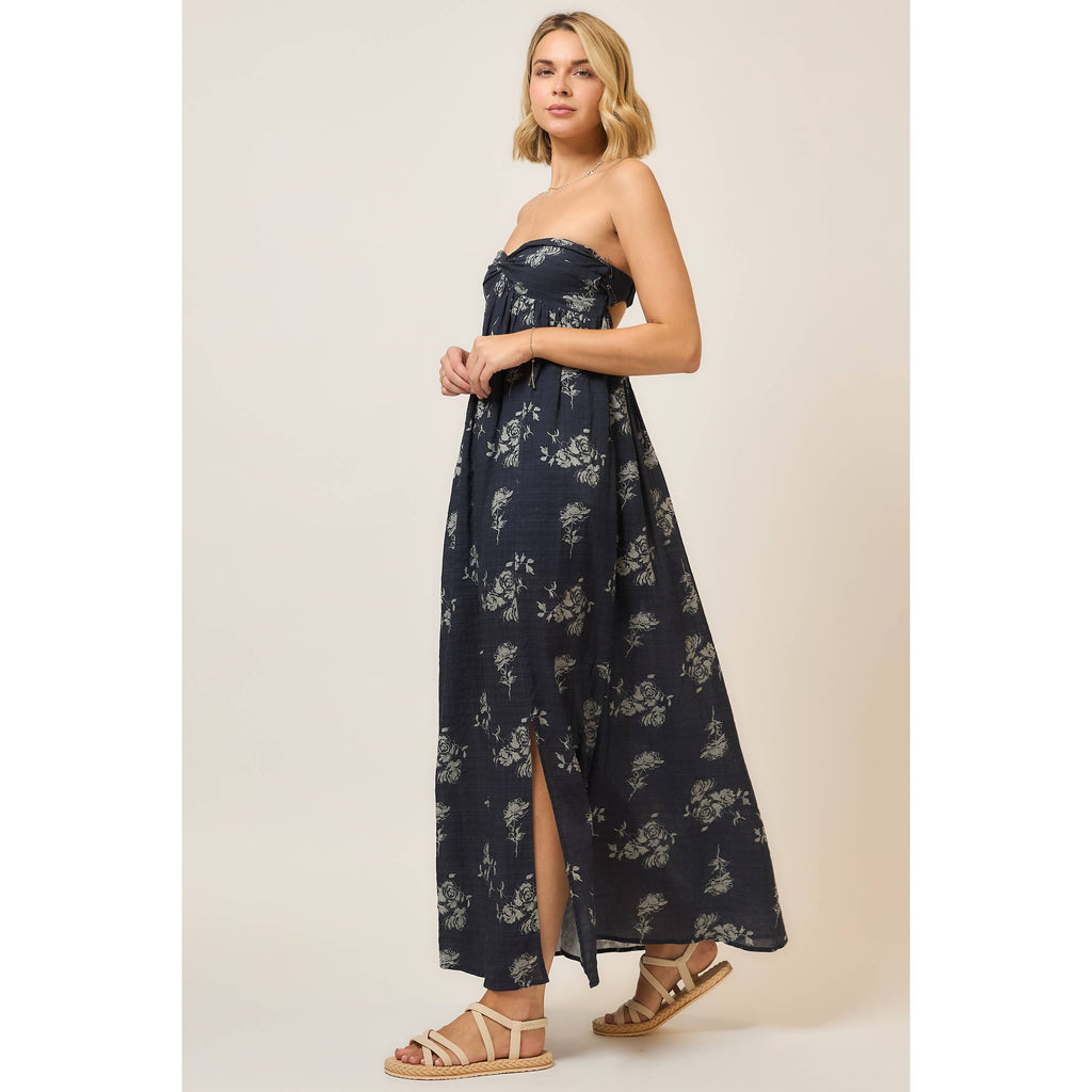Floral Strapless Open Back Maxi Dress