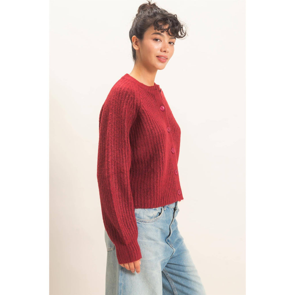 Ribbed Button Front Cardigan