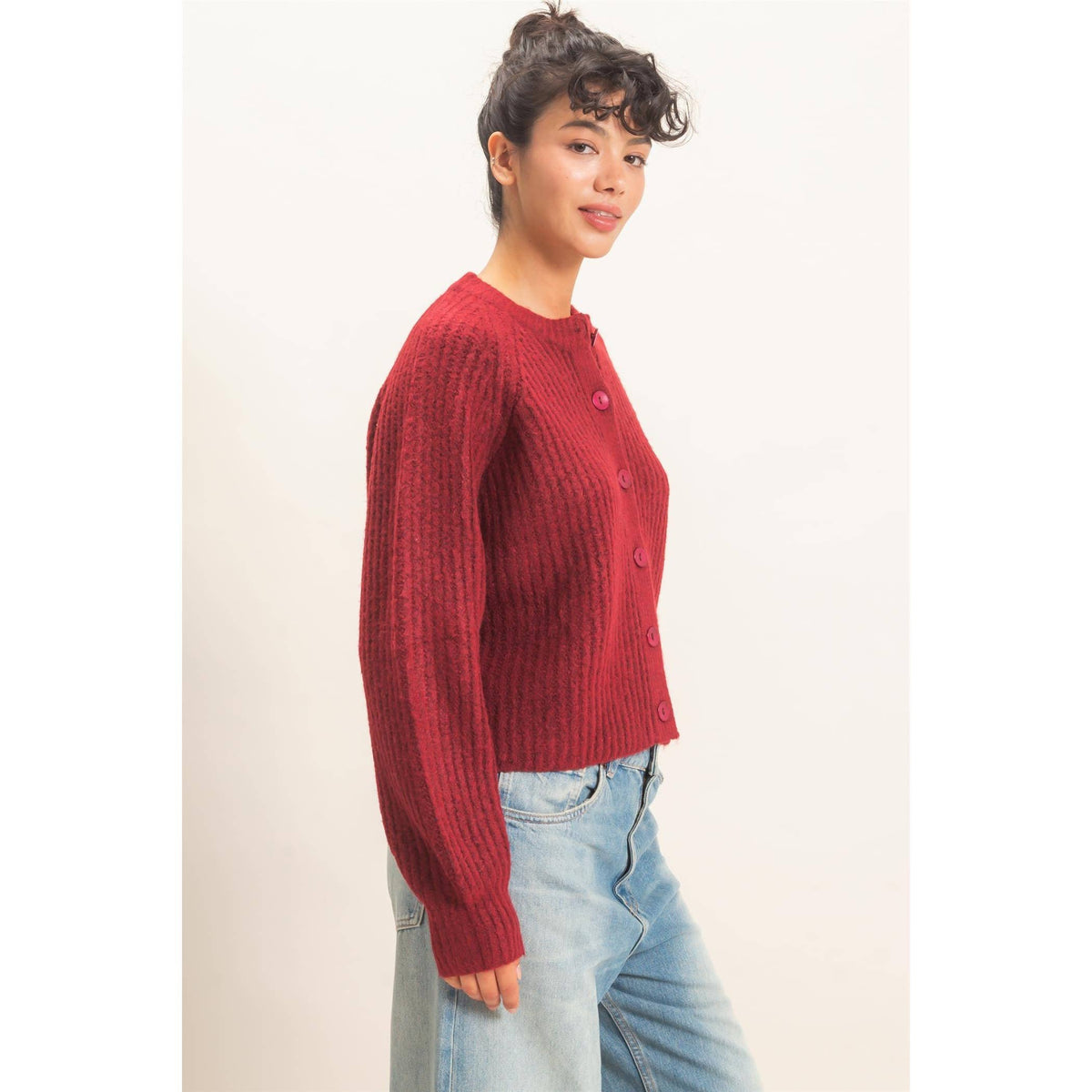 Ribbed Button Front Cardigan