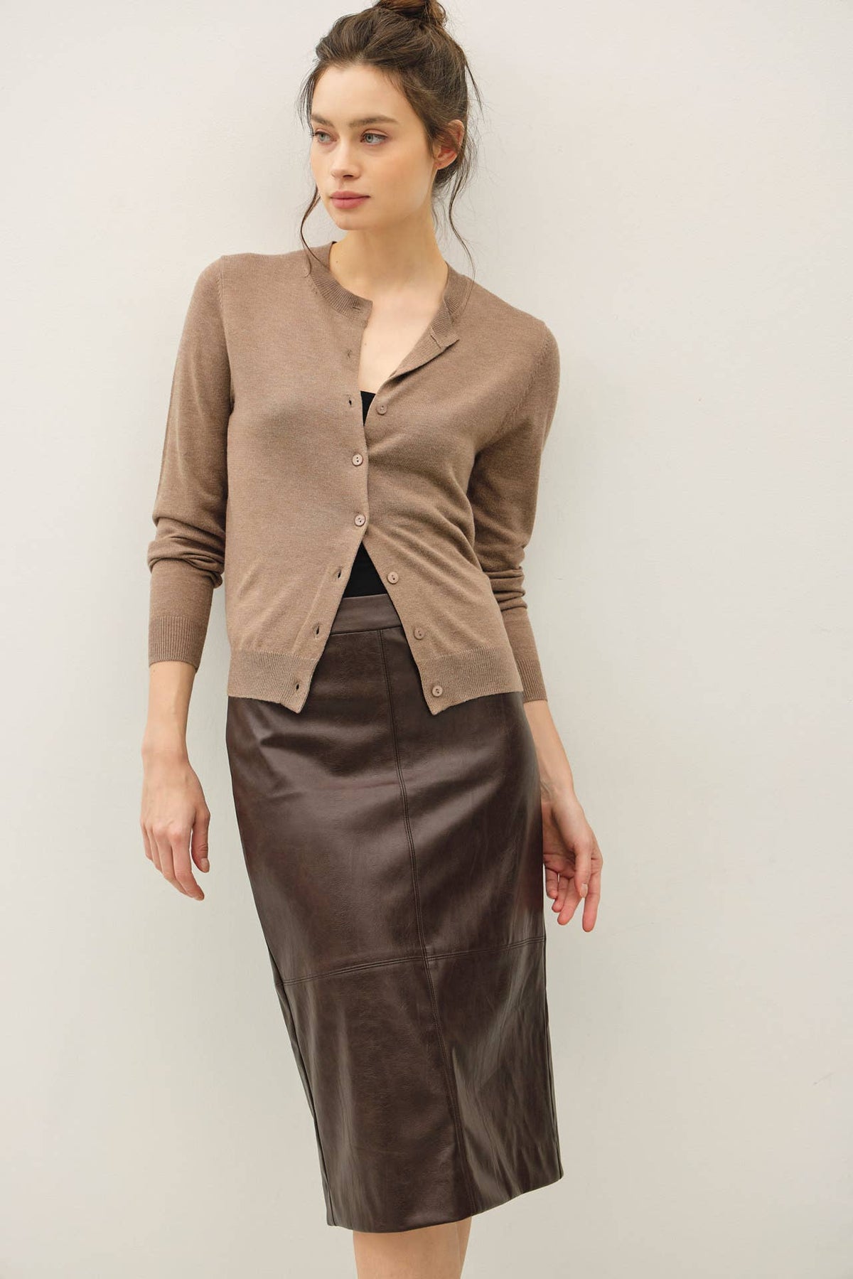 FAUX LEATHER KNEE LENGTH PENCIL SKIRT