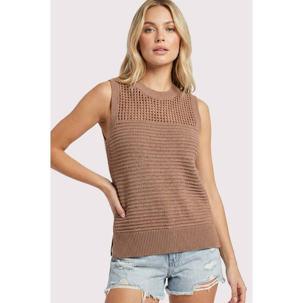 Open Weave Sleeveless Sweater Top