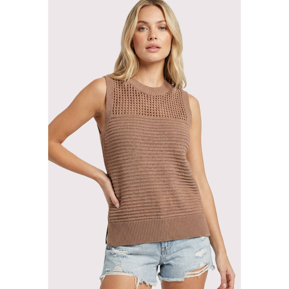 Open Weave Sleeveless Sweater Top