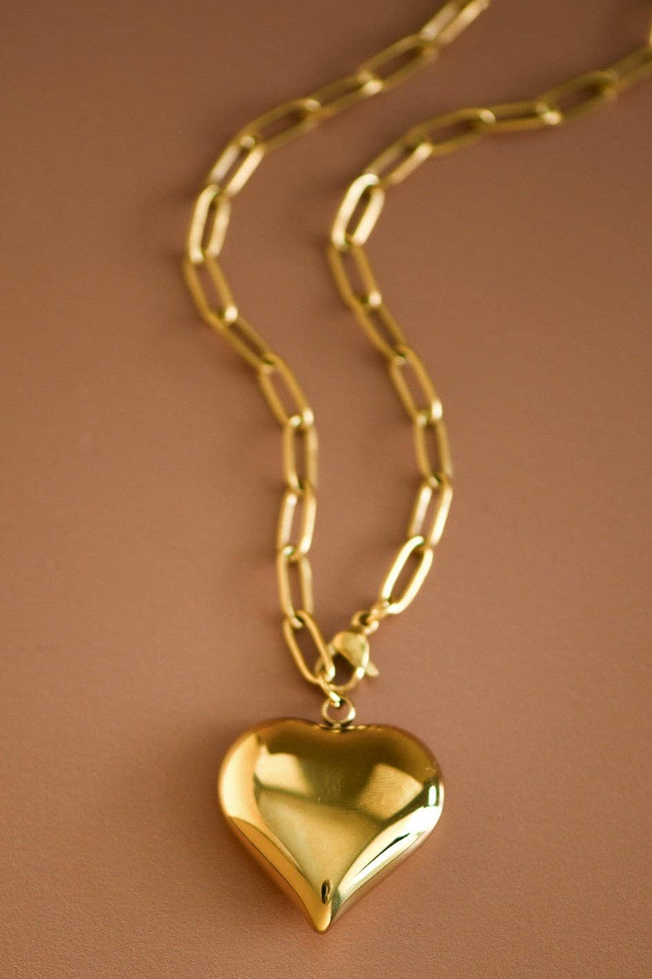 18K Gold Plated Heart Pendant Waterproof Stainless Steel Chain Necklace