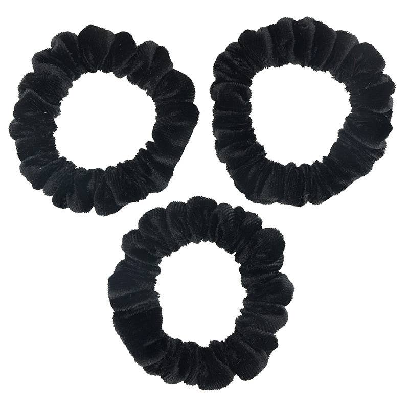 Small Velvet Scrunchies - Black - Set of 3