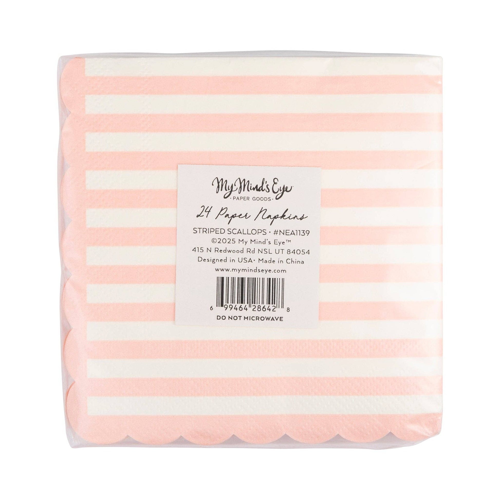 5" Pink Striped Scalloped Cocktail Napkins
